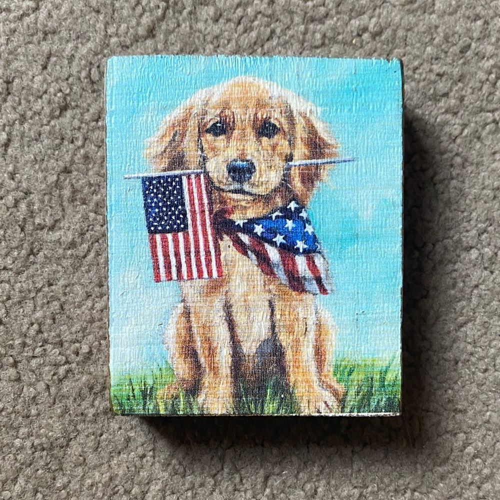 Primitives by Kathy Golden Retriever Canvas Art - Blue, Red, Tan